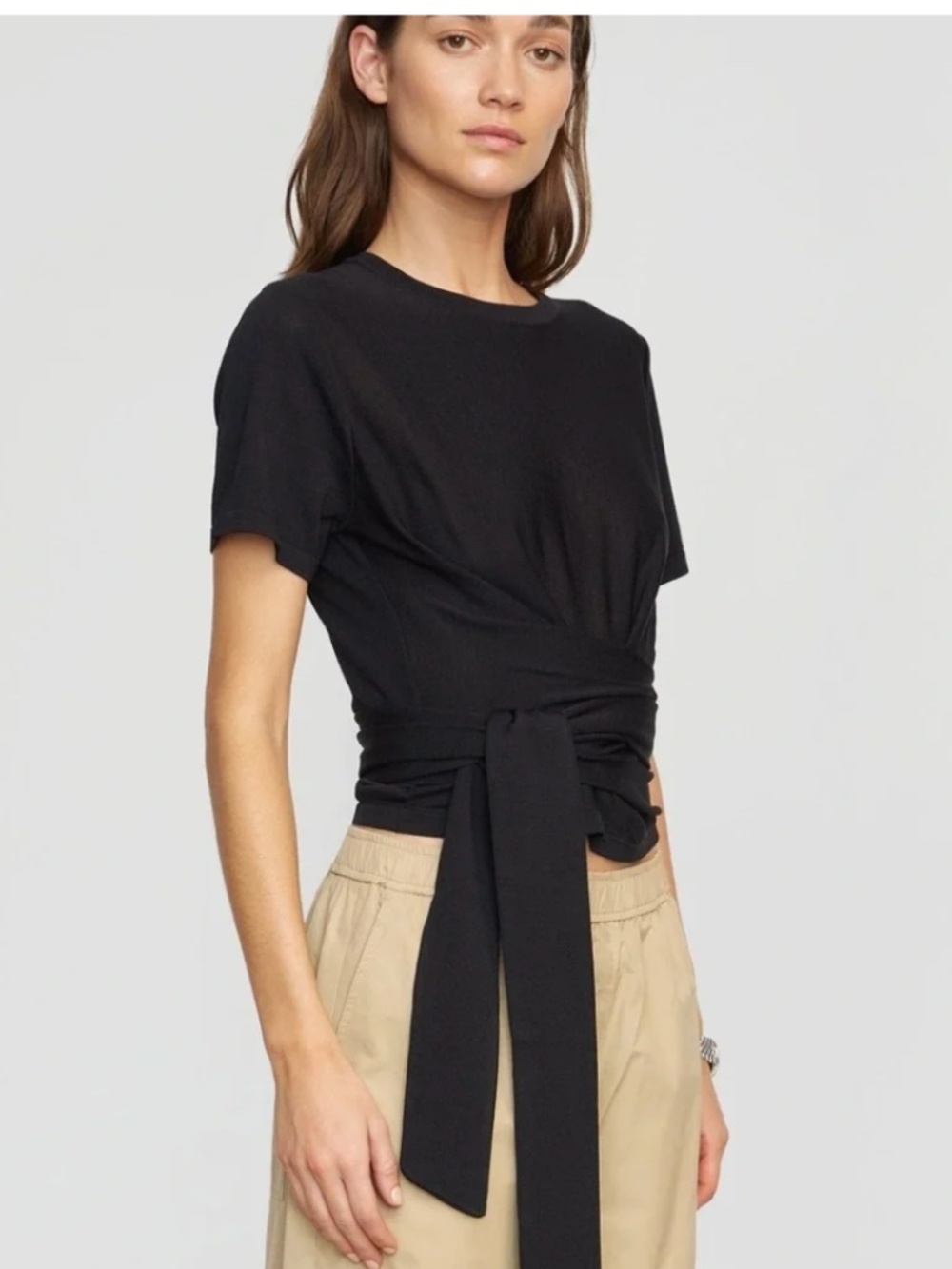 Modern Citizen Jude Cropped Wrap Top Black Size M